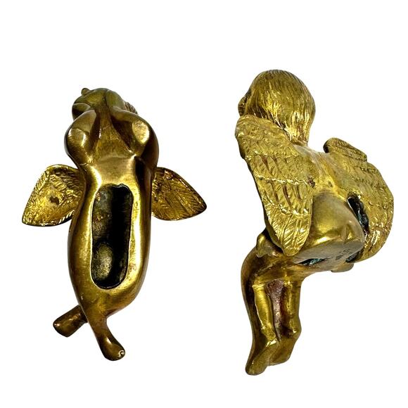 Heavy Brass Pair of Cherubs-Adorable Shelf Sitter and Reclining Styles! - Picture 6 of 7